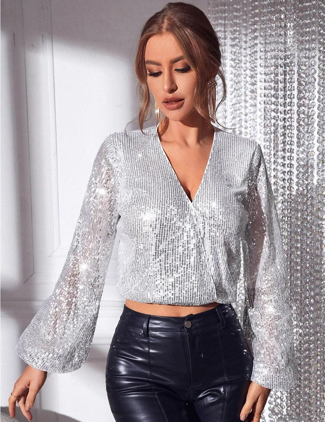 Kotty Embellished Puffed Sleeve Crop Top