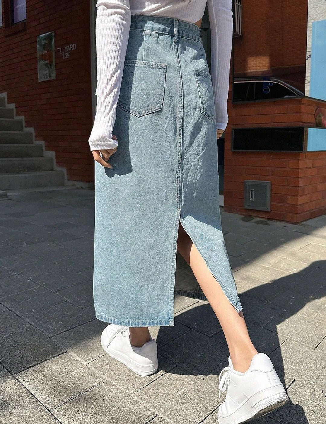 KOTTY Basics Straight Denim Midi Skirt