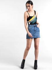 Kotty Women Blue Solid Mini Denim Raw Edge Skirt
