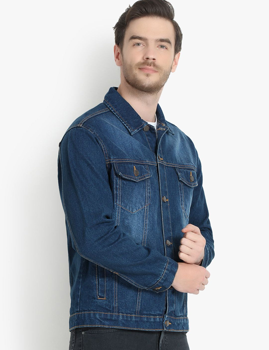 Kotty Men Blue Solid Denim Jacket