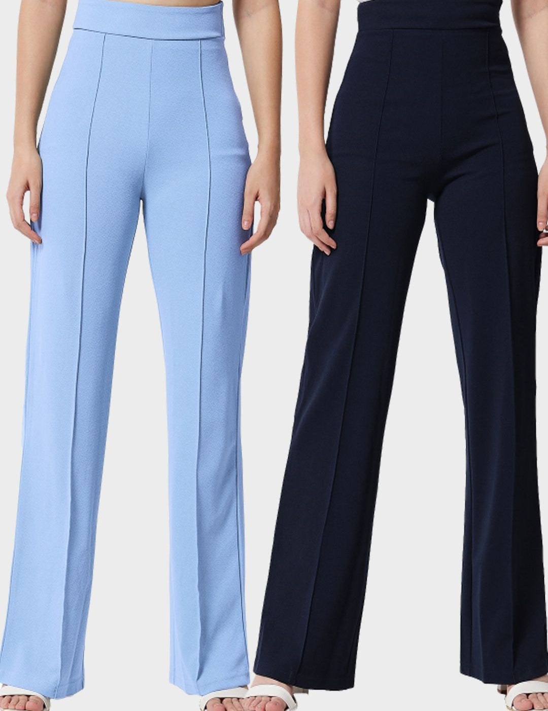 Kotty Women Pack Of 2 Relaxed Straight Leg High-Rise Easy Wash Parallel Trousers