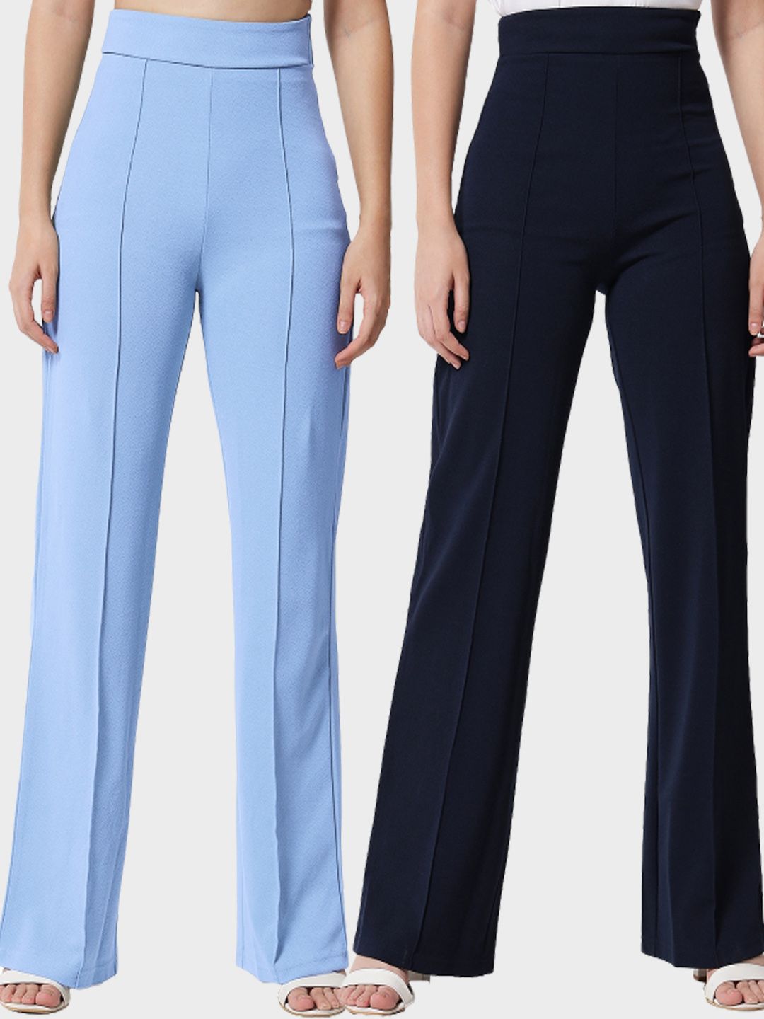 Kotty Women Pack Of 2 Relaxed Straight Leg High-Rise Easy Wash Parallel Trousers