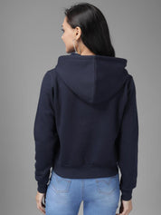 Kotty Women Blue Solid Hooded Sweatshirt