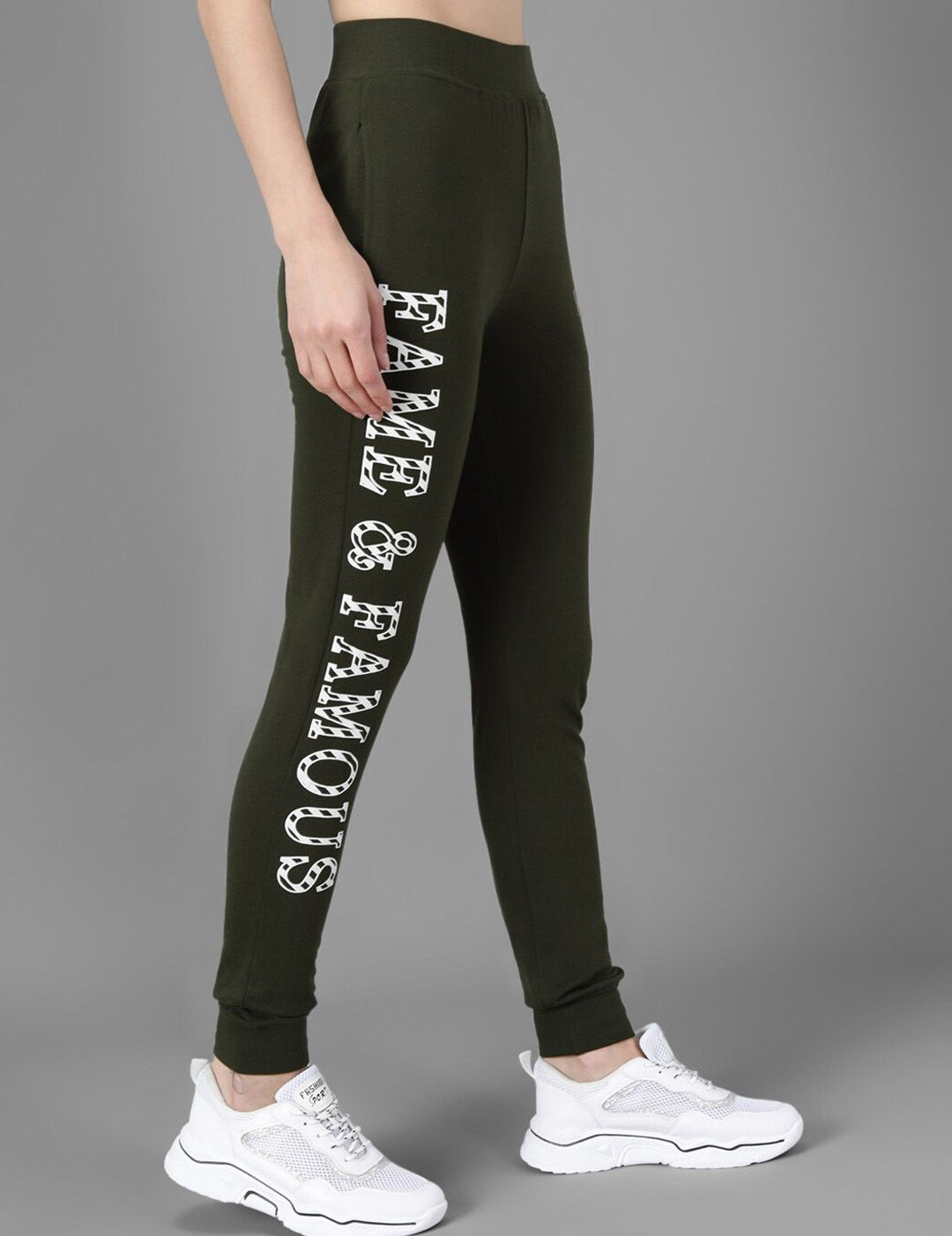 Kotty Women Olive Green & White Printed Joggers