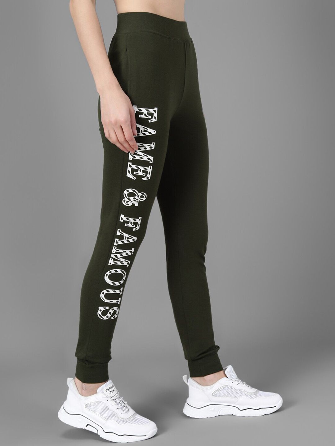 Kotty Women Olive Green & White Printed Joggers