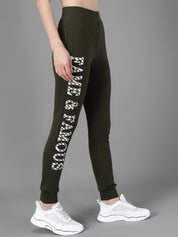 Kotty Women Olive Green & White Printed Joggers
