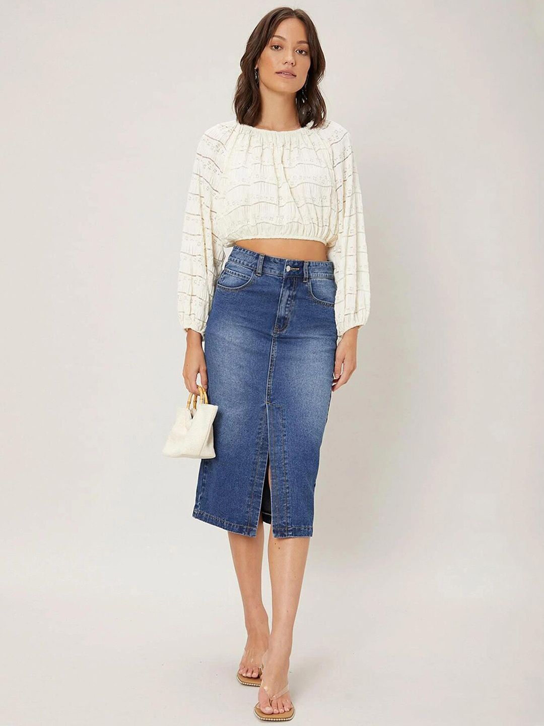 Kotty Front Slit Pencil Midi Skirt