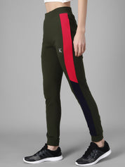 Kotty Women Olive Green Solid Joggers with Side Stripes