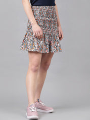 Kotty Grey Floral Printed A-line Skirt
