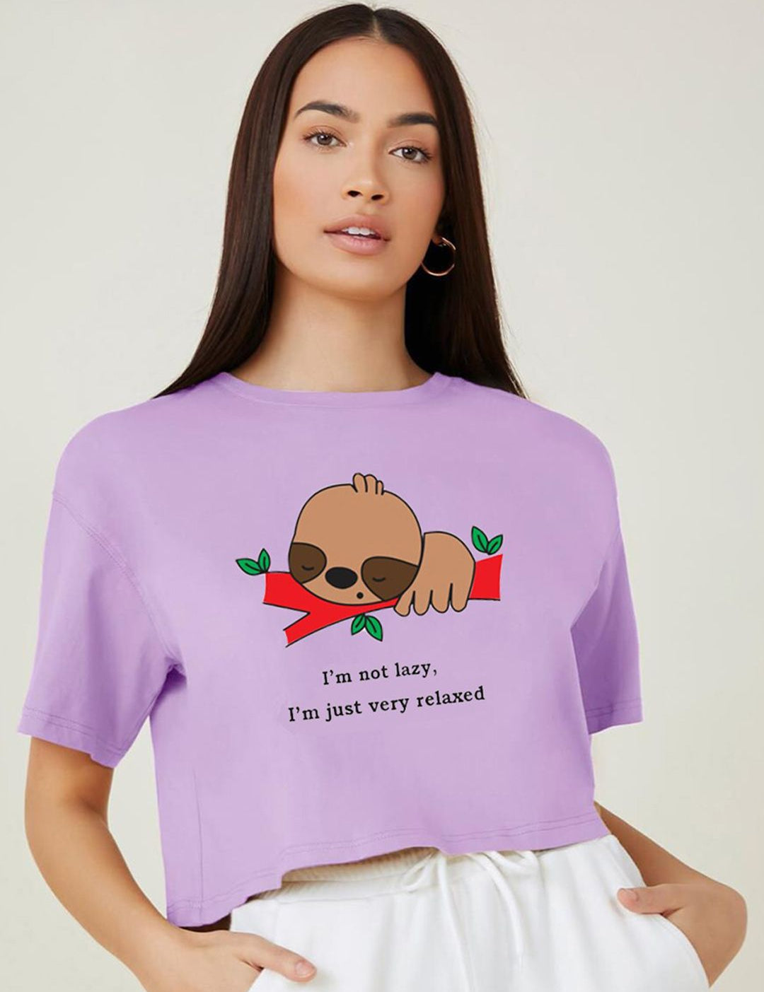 Kotty Printed Round Neck Crop Oversized T-shirt