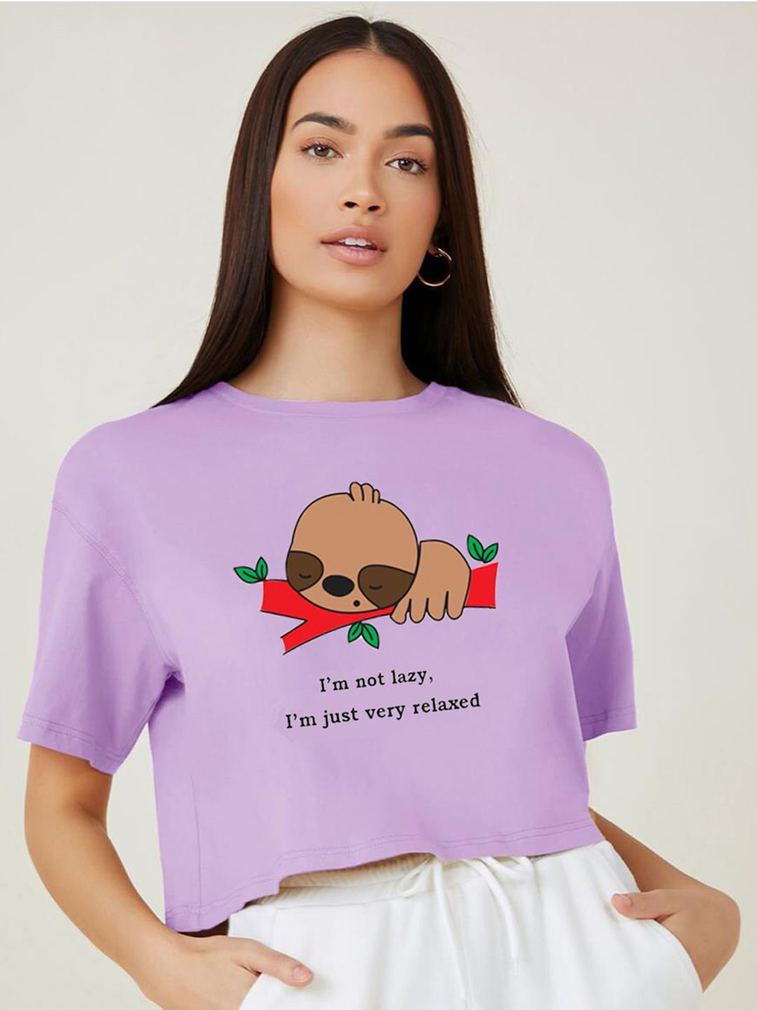 Kotty Printed Round Neck Crop Oversized T-shirt