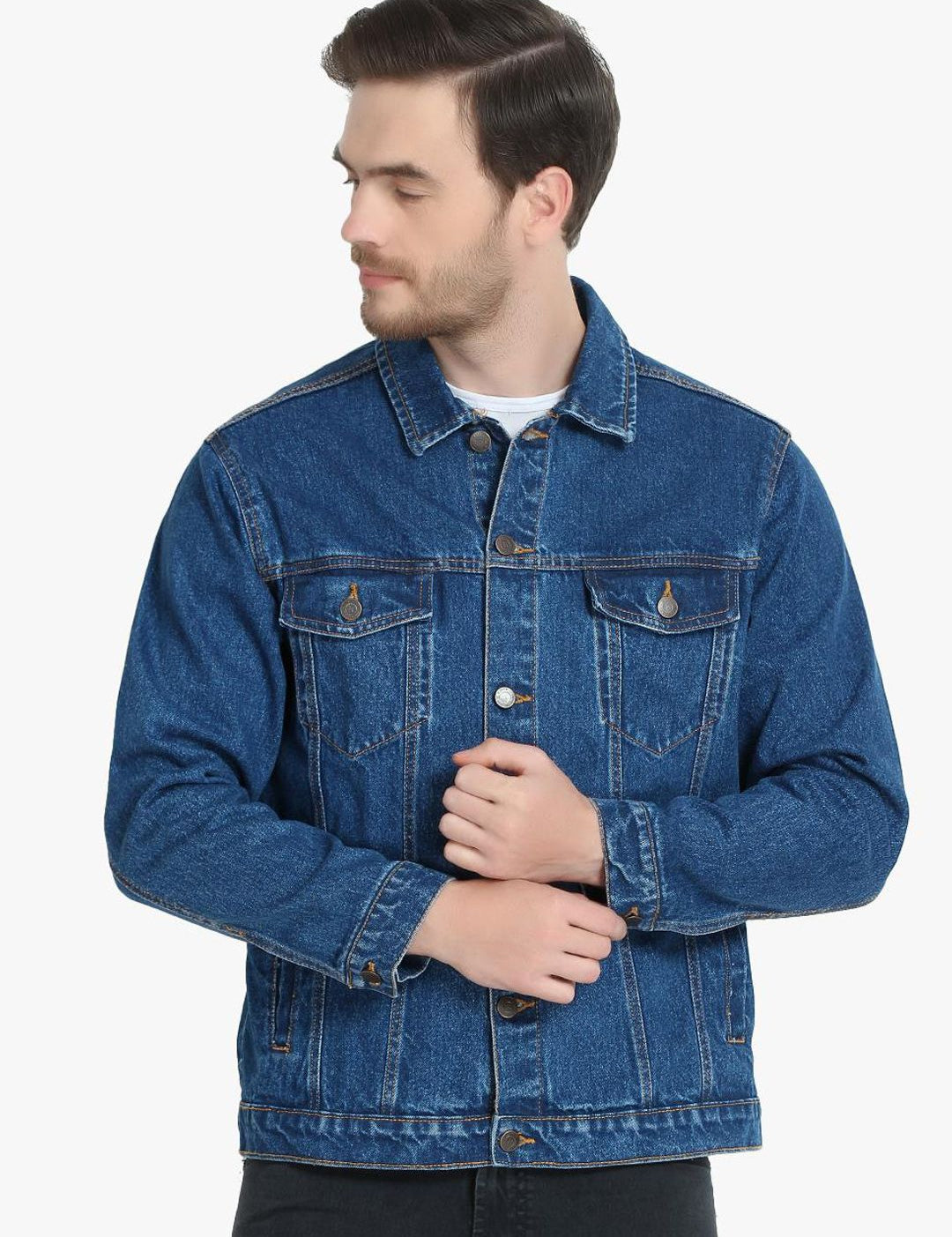 Kotty Men Blue Solid Denim Jacket