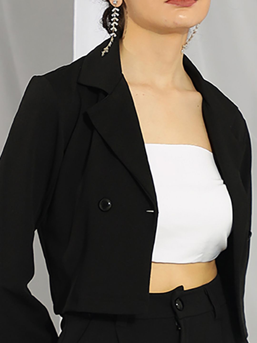 KOTTY Basics Women Double Breasted Crop Blazer