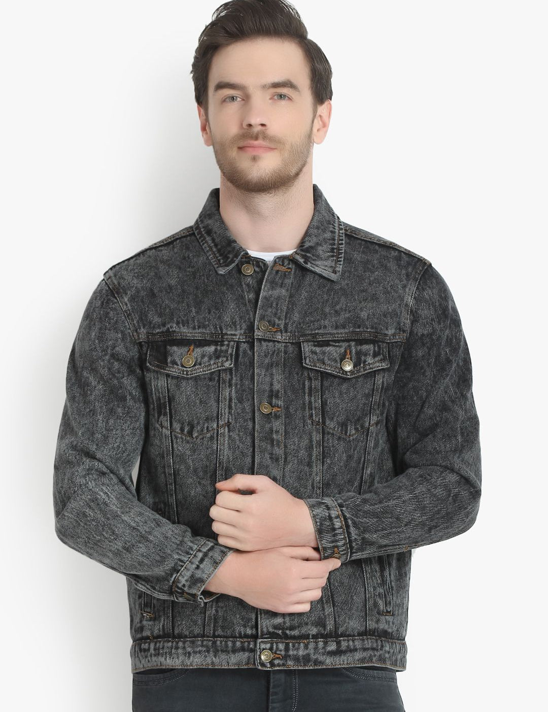Kotty Men Black Solid Denim Jacket