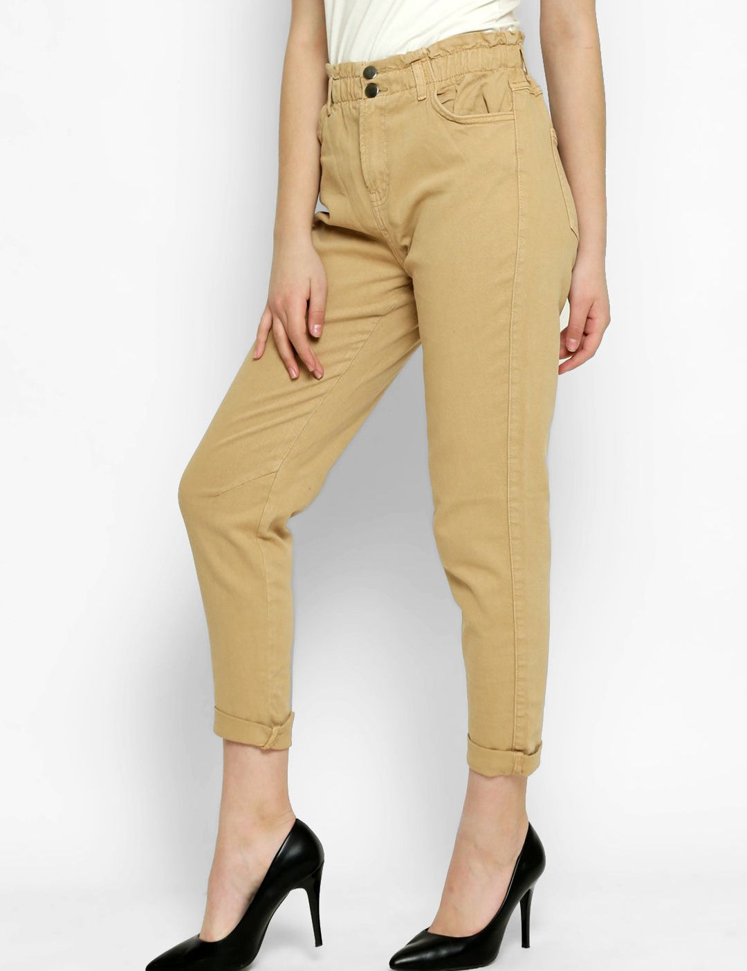 Kotty Women Beige Slim Fit High-Rise Clean Look Jeans