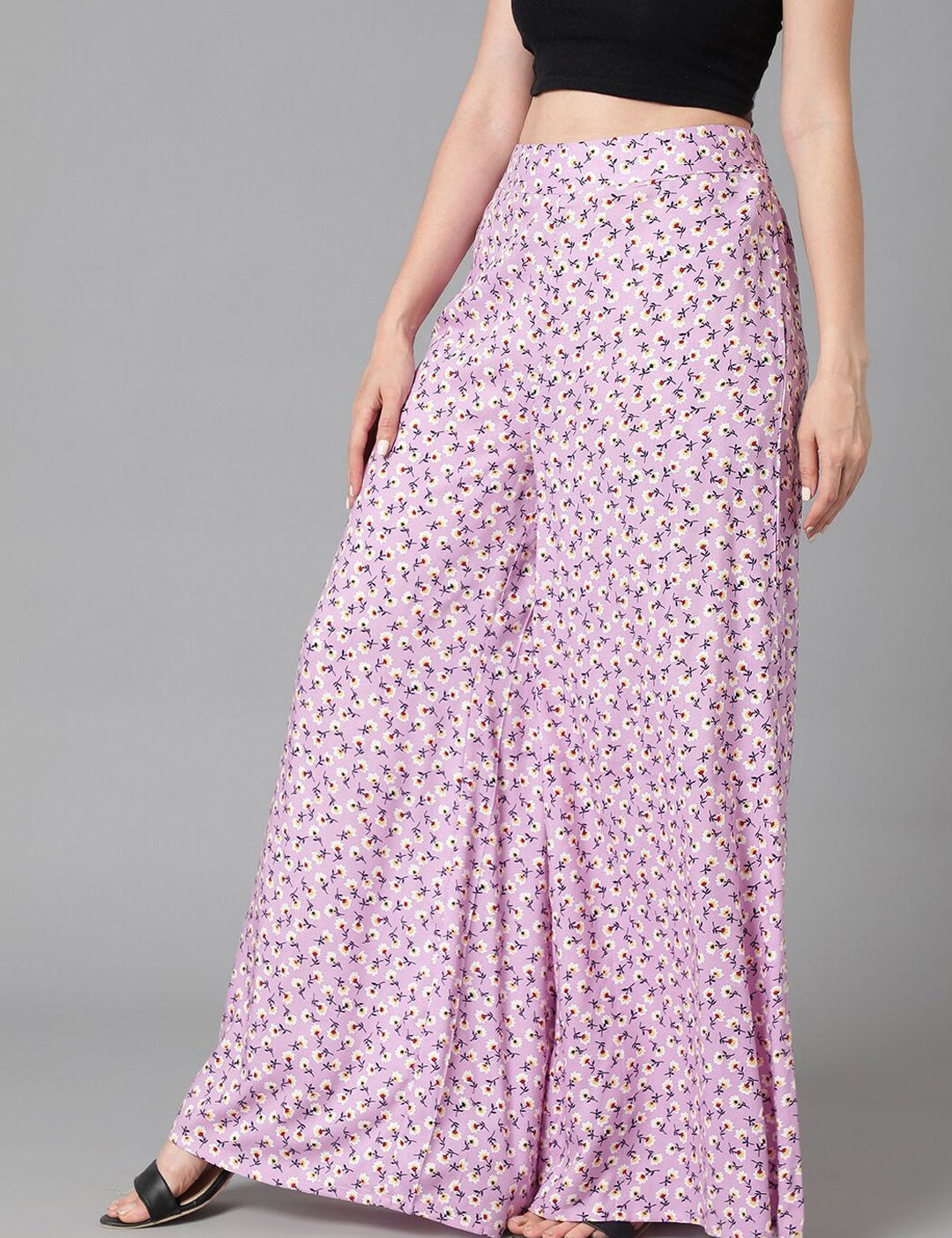 Kotty Women Relaxed Floral Printed Flared High-Rise Easy Wash Parallel Trousers