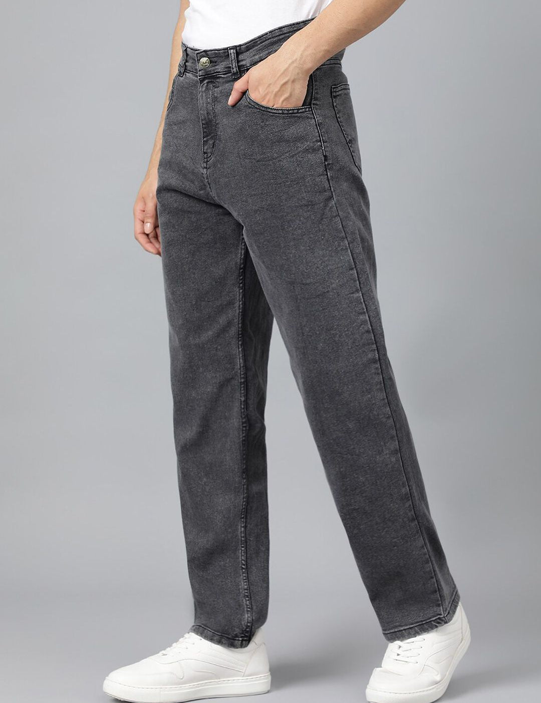 Kotty Men Charcoal Jean Fit Low-Rise Heavy Fade Stretchable Jeans