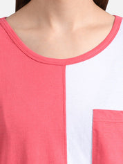 Kotty Women Pink & White Colourblocked Round Neck T-shirt