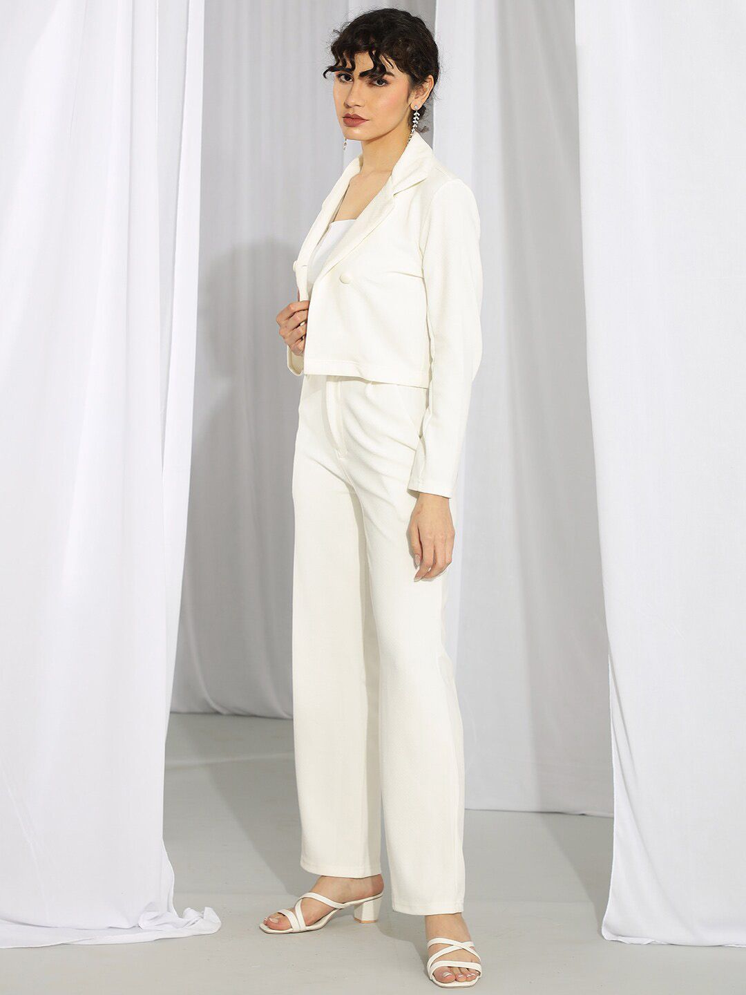 Kotty Women White Notched Lapel Collar Blazer With Trousers