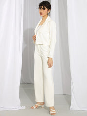 Kotty Women White Notched Lapel Collar Blazer With Trousers