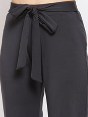 Kotty Women Black Flared High-Rise Parallel Trousers Parallel Trousers