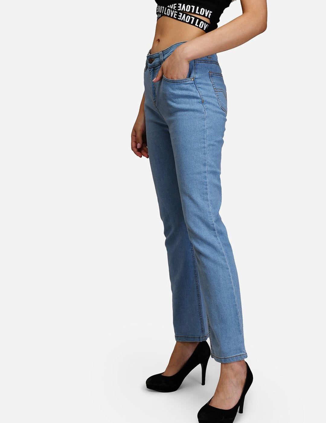 Kotty Women Blue Straight Fit High-Rise Clean Look Jeans