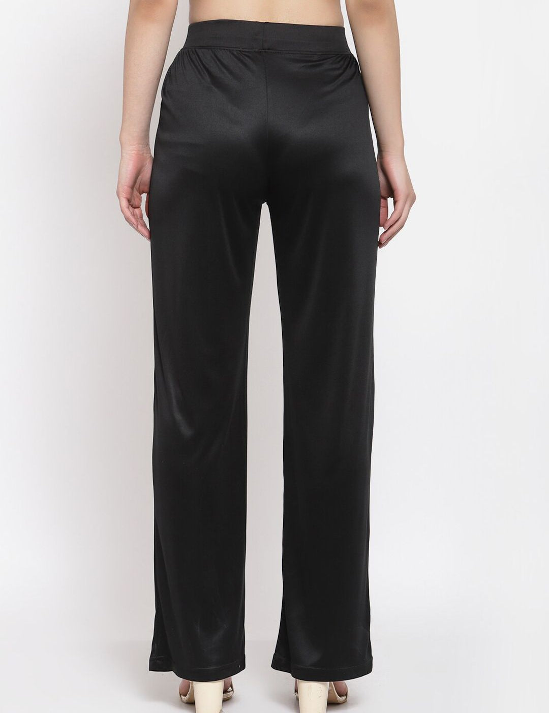 Kotty Women Black Flared High-Rise Parallel Trousers Parallel Trousers