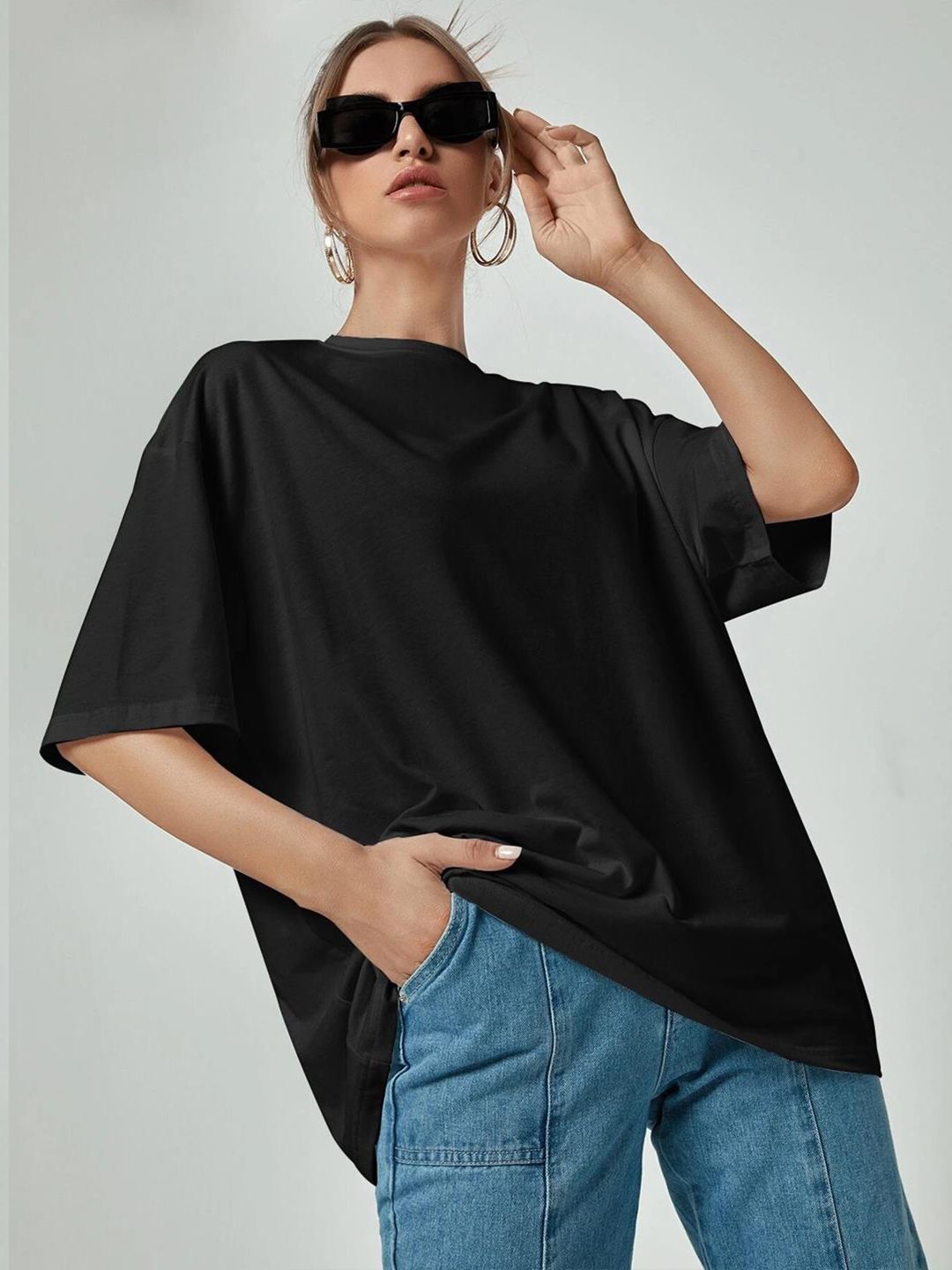 Kotty Drop-Shoulder Sleeves Loose Cotton T-shirt