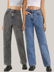 Kotty Women Pack of 2 Straight Fit High-Rise Stretchable Jeans