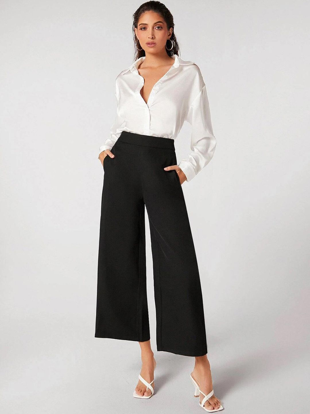 Kotty Women Relaxed Straight Leg Straight Fit High-Rise Easy Wash Trousers