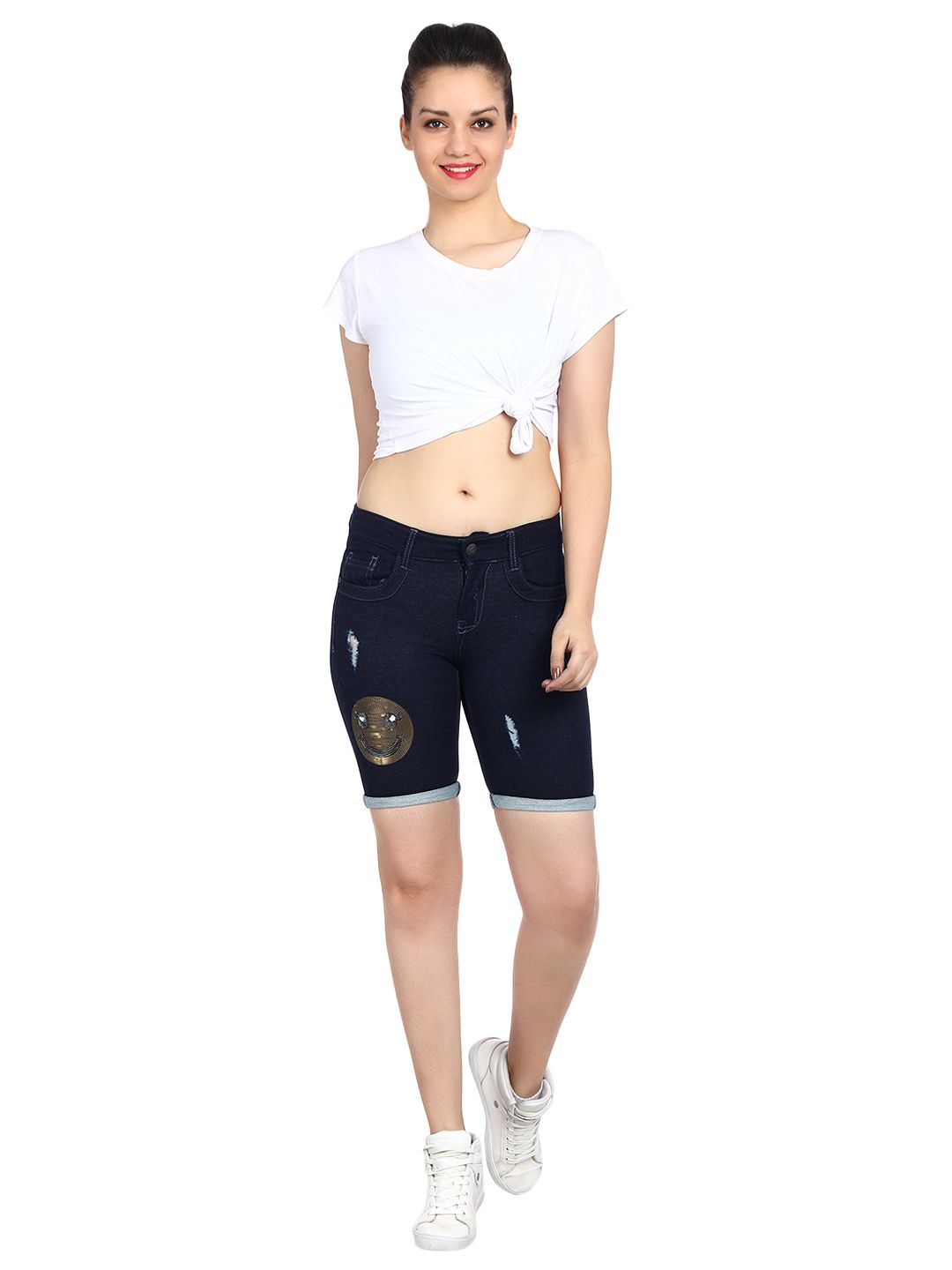 Kotty Women Blue Solid Regular Fit Denim Shorts