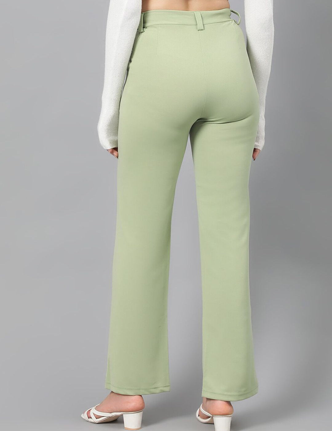 KOTTY BIZwear Women Green High-Rise Relaxed Straight Leg Straight Fit Easy Wash Trousers