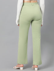 KOTTY BIZwear Women Green High-Rise Relaxed Straight Leg Straight Fit Easy Wash Trousers