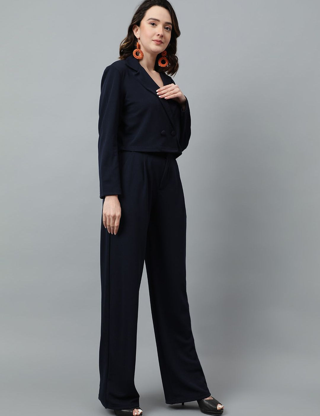 KOTTY BIZwear Navy Blue Notched Lapel Collar Blazer & Mid Rise Trouser