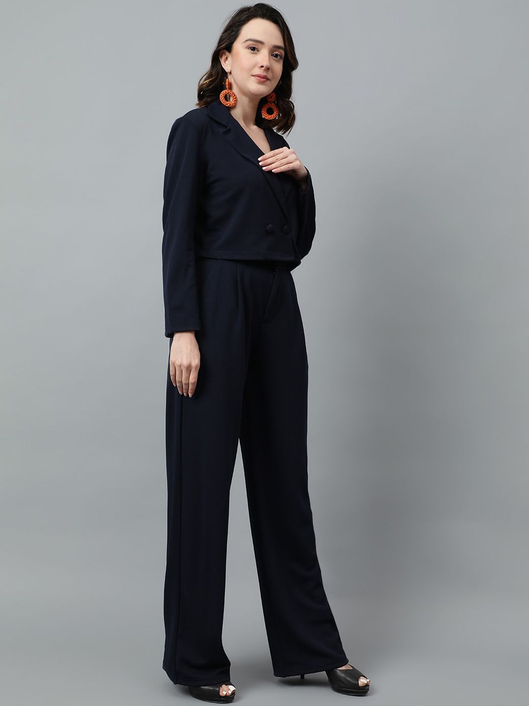 KOTTY BIZwear Navy Blue Notched Lapel Collar Blazer & Mid Rise Trouser