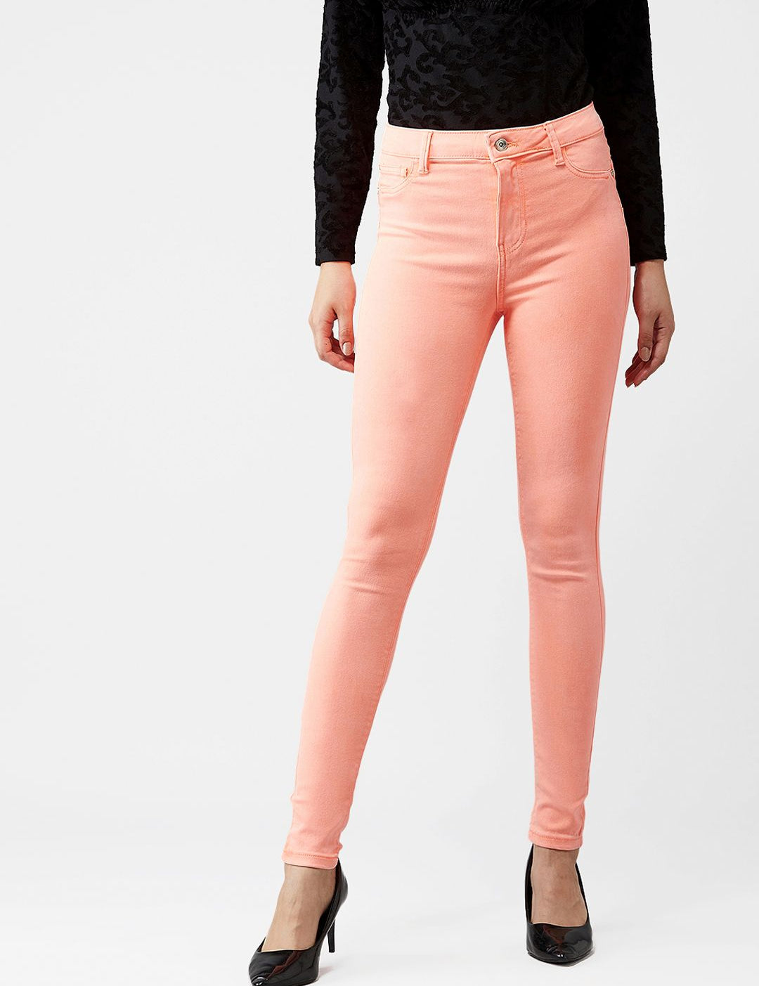 Kotty Women Peach-Coloured Skinny Fit High-Rise Clean Look Jeans