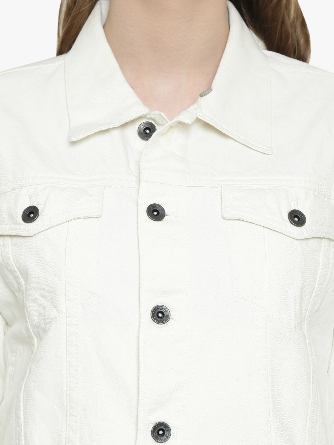 Kotty Women White Solid Denim Jacket