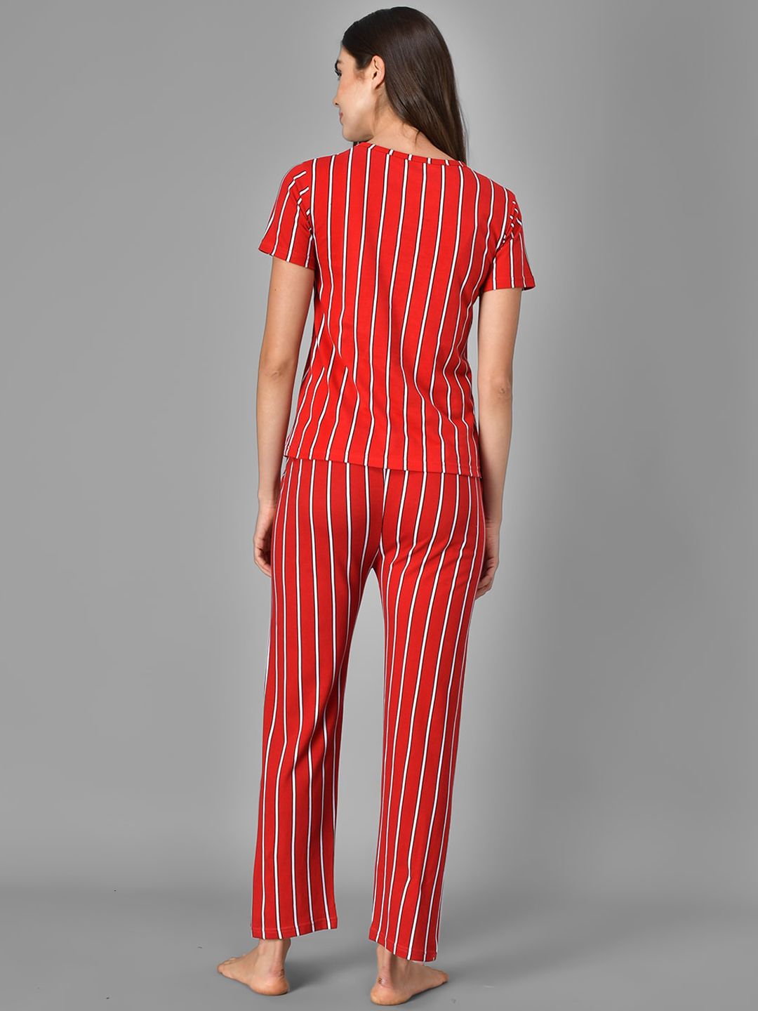 Kotty Women Red & White Striped Night Suit