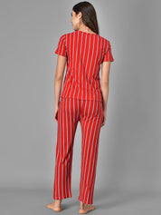 Kotty Women Red & White Striped Night Suit