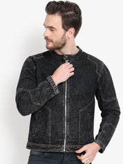 Kotty Men Black Solid Denim Jacket