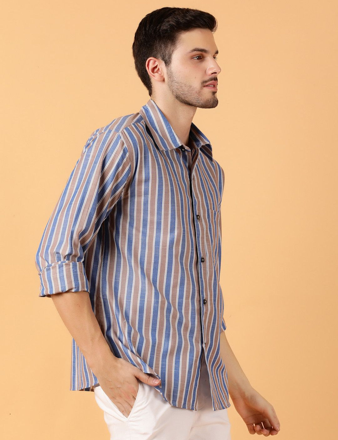 Kotty Men Relaxed Spread Collar Striped Casual Shirt