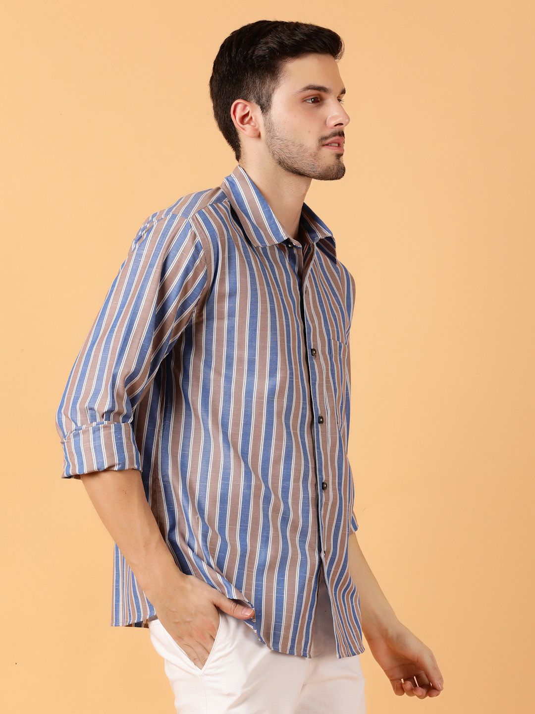 Kotty Men Relaxed Spread Collar Striped Casual Shirt