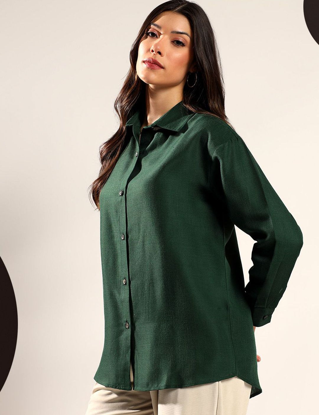 Kotty Women Relaxed Fit Solid Spread Collar Cotton Casual Shirt