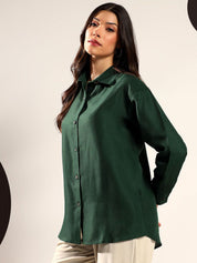 Kotty Women Relaxed Fit Solid Spread Collar Cotton Casual Shirt