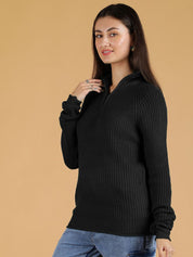 Kotty Women Ribbed Mock Collar Full Sleeve Pullover Sweaters