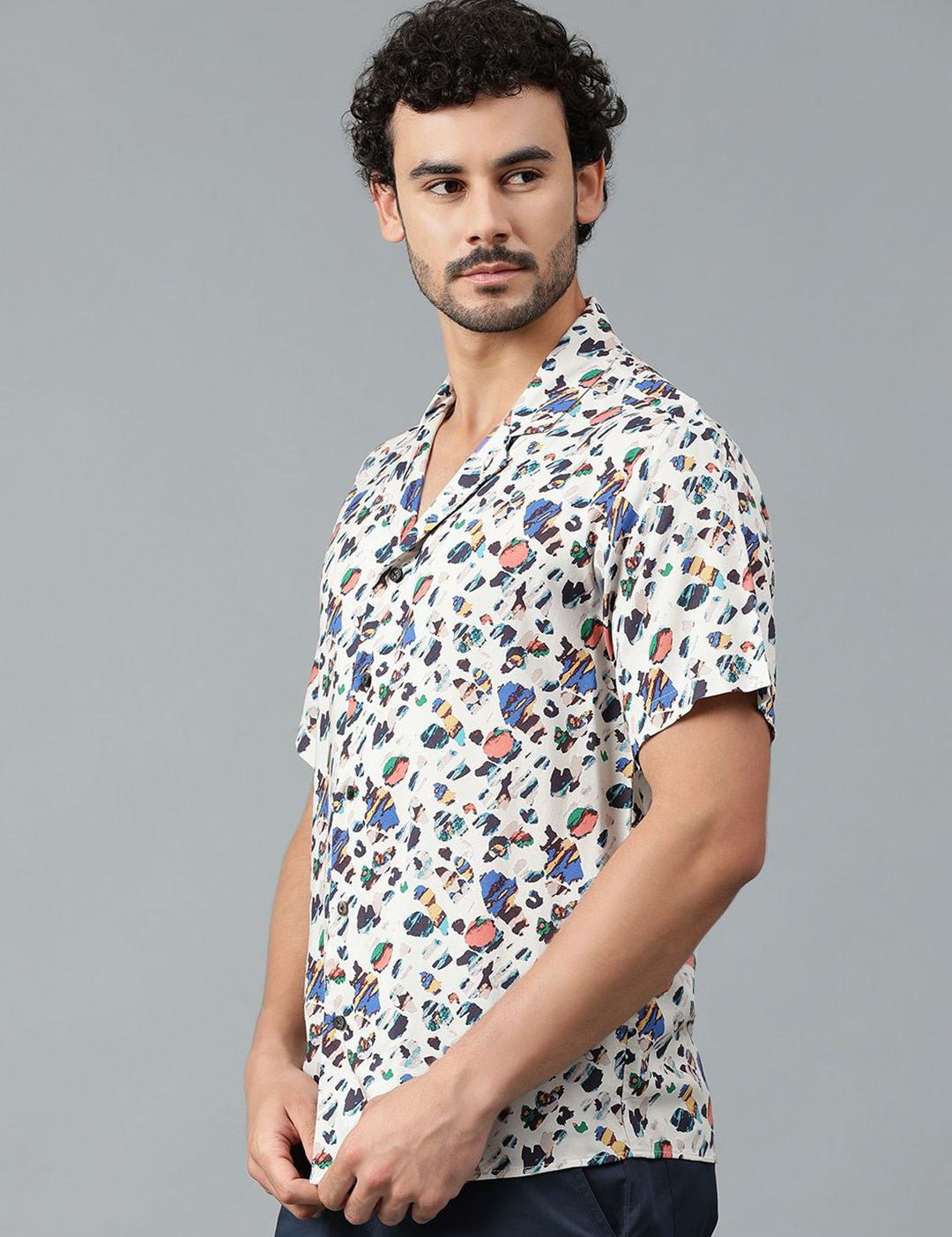 Kotty Men Cuban Collar Abstract Printed Casual Shirt