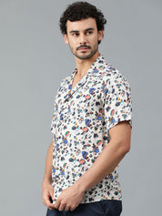 Kotty Men Cuban Collar Abstract Printed Casual Shirt