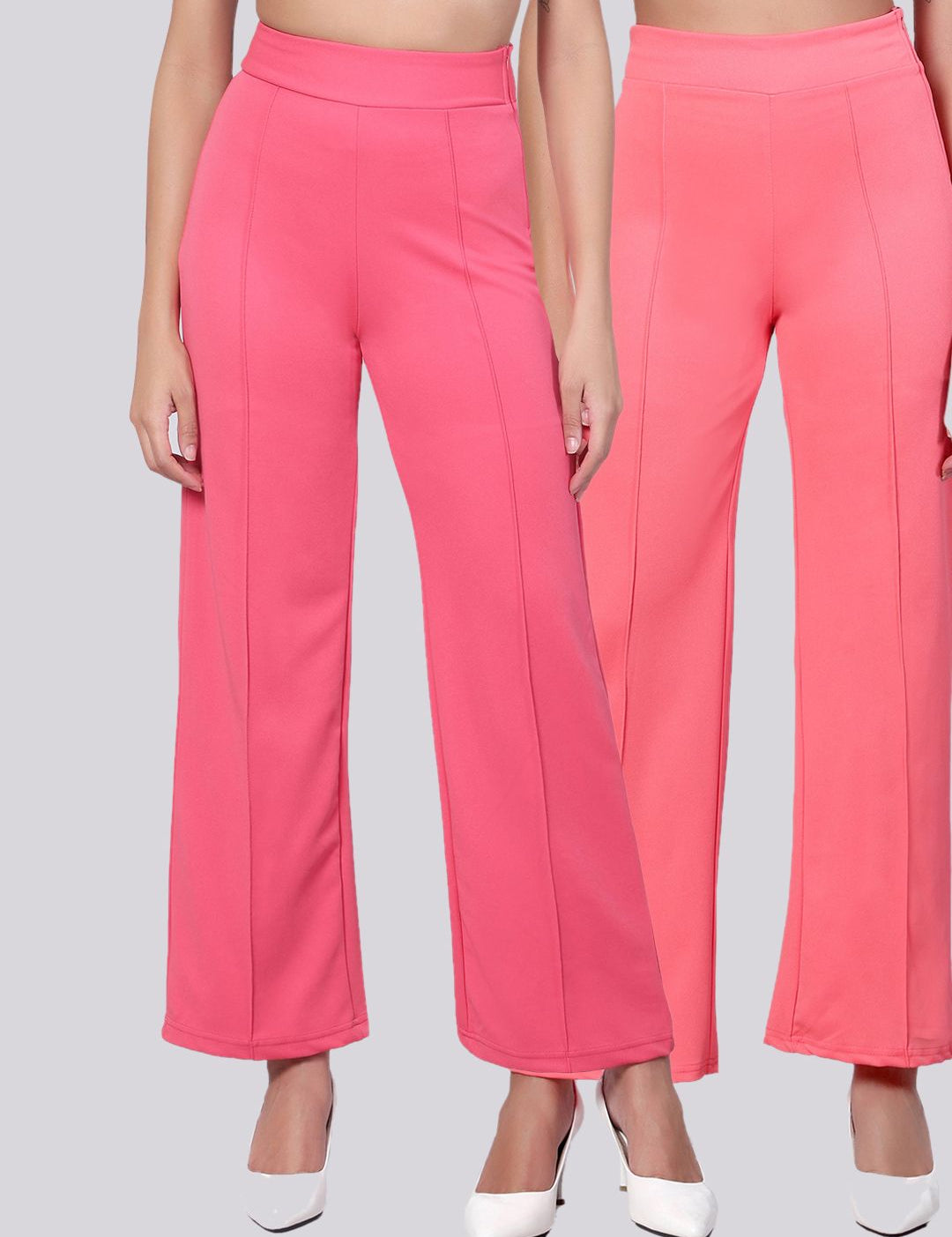 Kotty Women Pack Of 2 Relaxed Straight Leg High-Rise Straight Fit Easy Wash Trousers