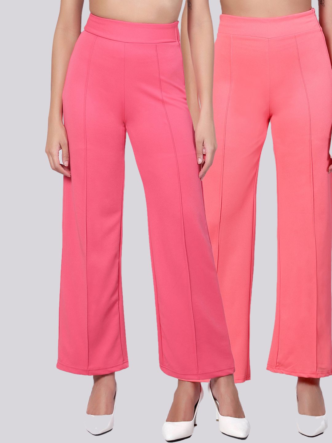 Kotty Women Pack Of 2 Relaxed Straight Leg High-Rise Straight Fit Easy Wash Trousers