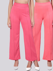 Kotty Women Pack Of 2 Relaxed Straight Leg High-Rise Straight Fit Easy Wash Trousers